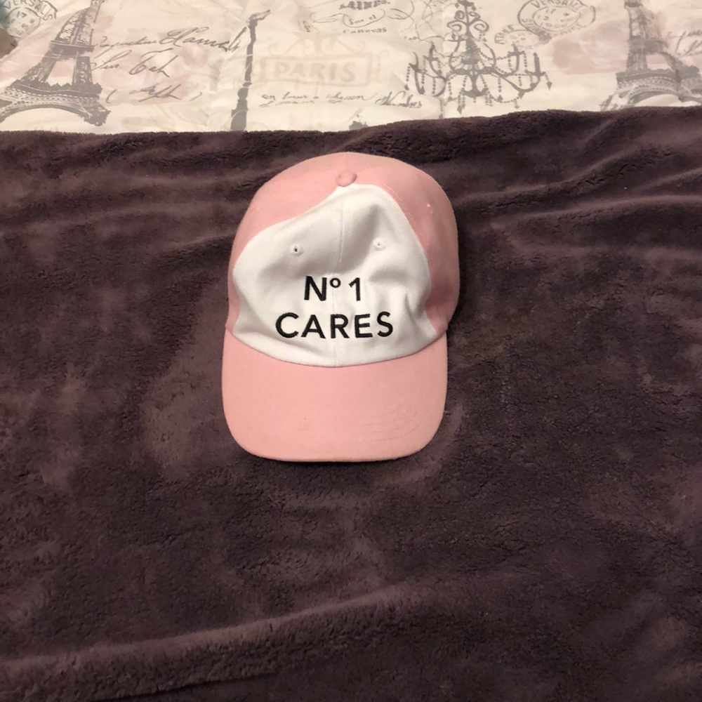 Pink and white hat